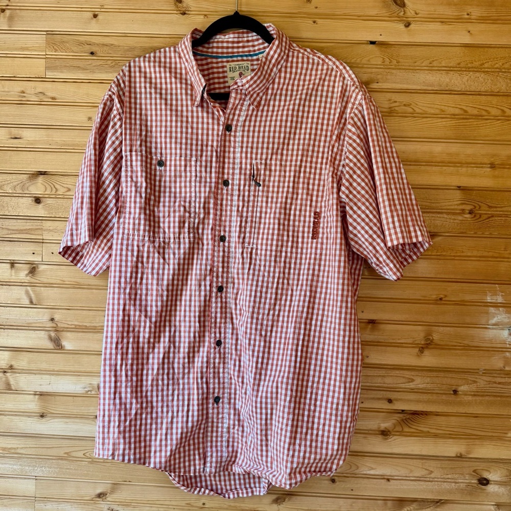 RedHead Button Down Short Sleeved Dark Orange Gingham Men’s 2XL